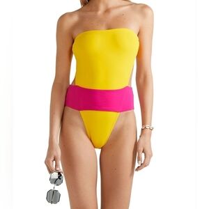 Karla COLLETTO Yellow and Pink Strapless Swimsuit One-piece S
